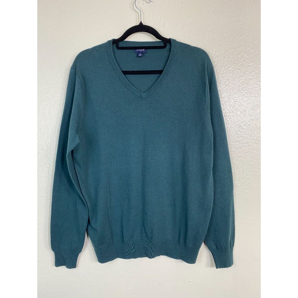 J. Crew Mens Green‎ wool Blend V-Neck Sweater size Large Knit Long Sleeve